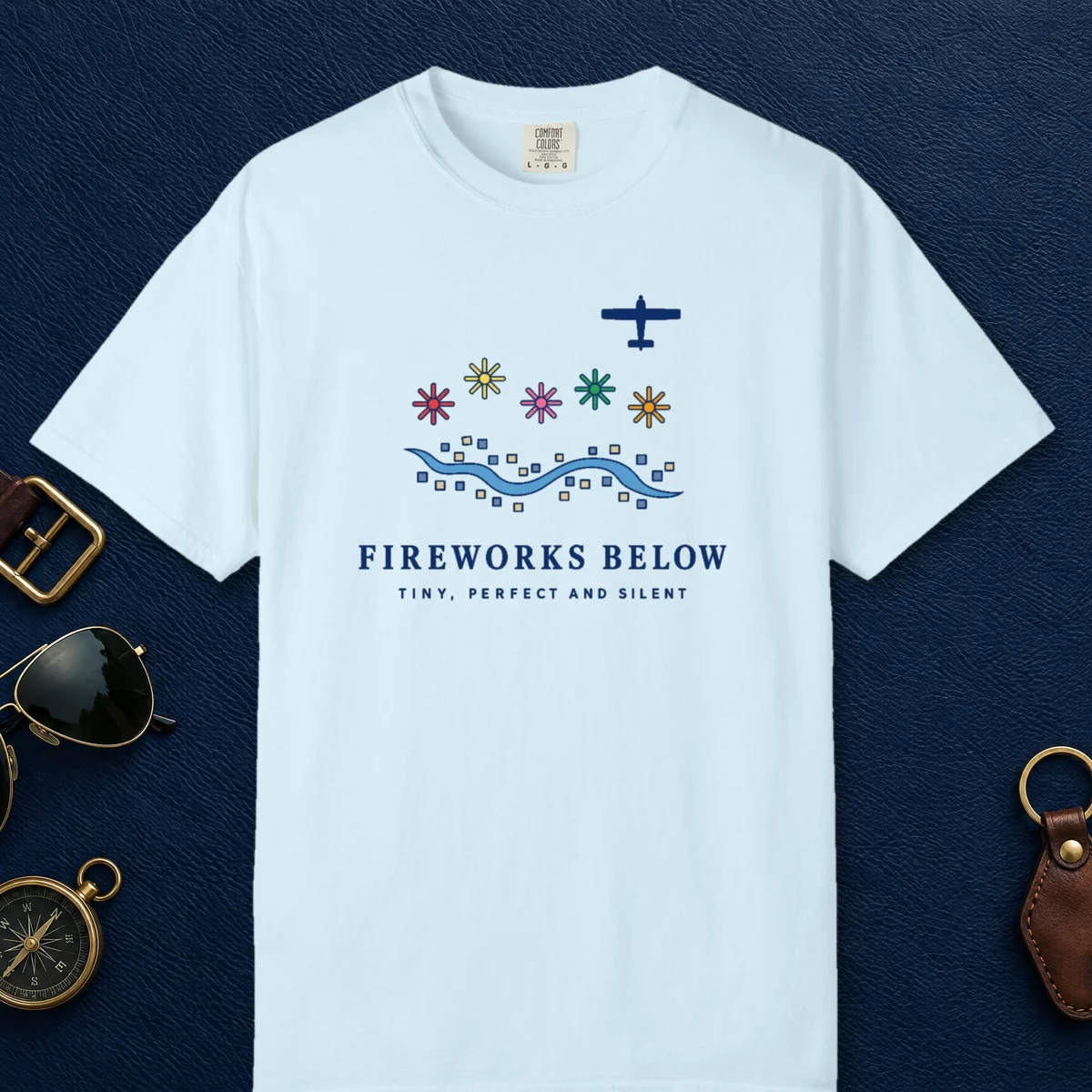 Fireworks Below Tee in Chambray, front view