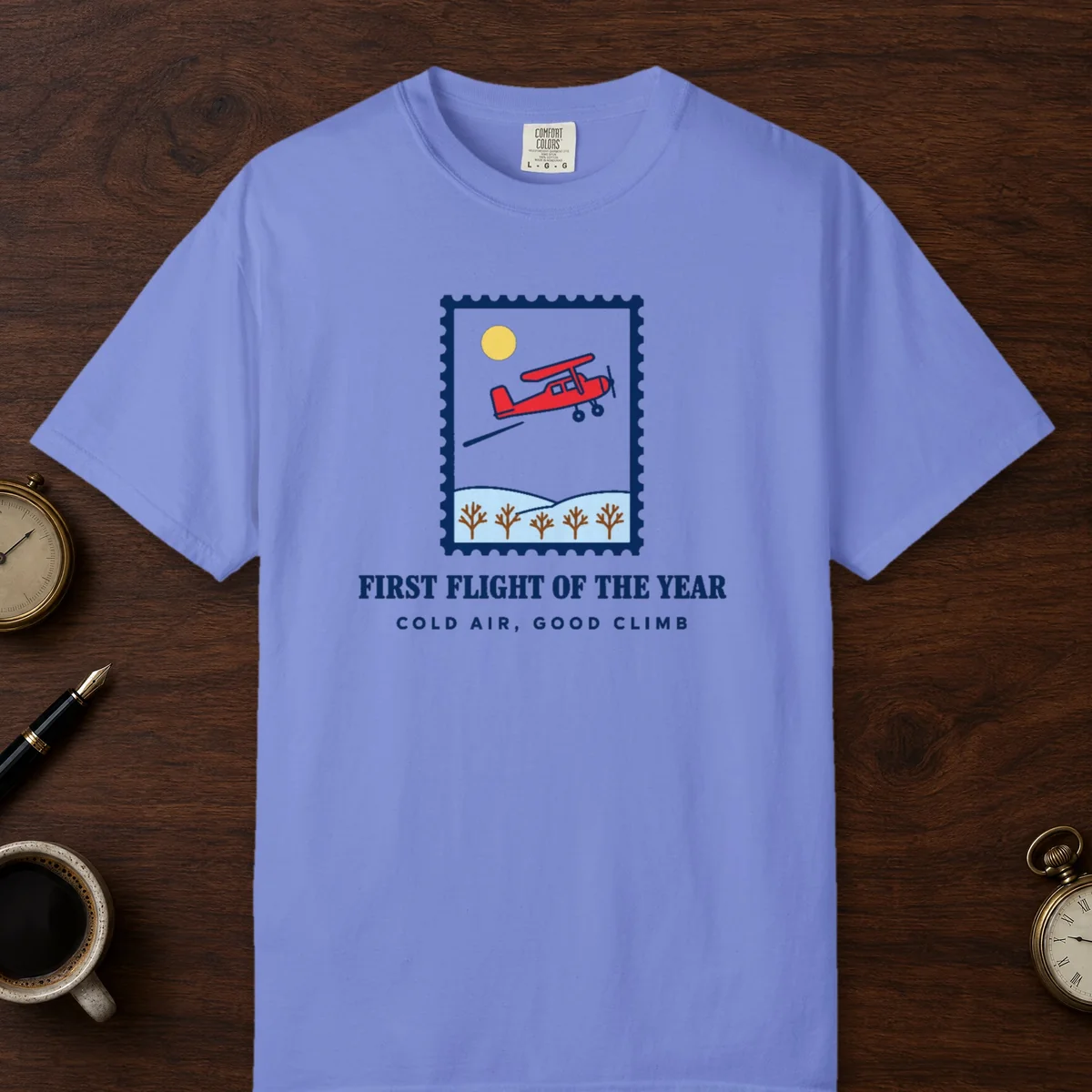 First Flight of the Year Tee in Flo Blue, front view