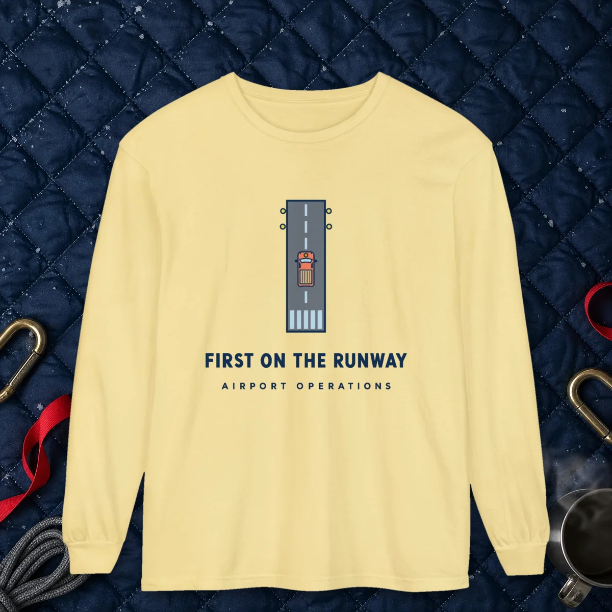 First on the Runway design on a Butter Comfort Colors 6014 long-sleeve tee, front view