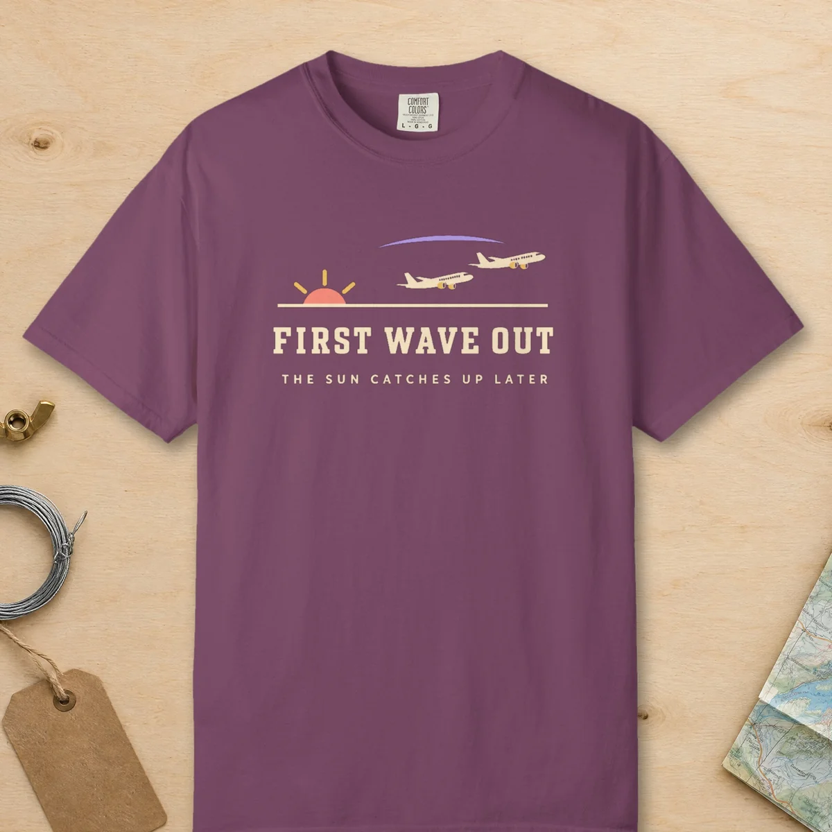 First Wave Out Tee in Berry, front view