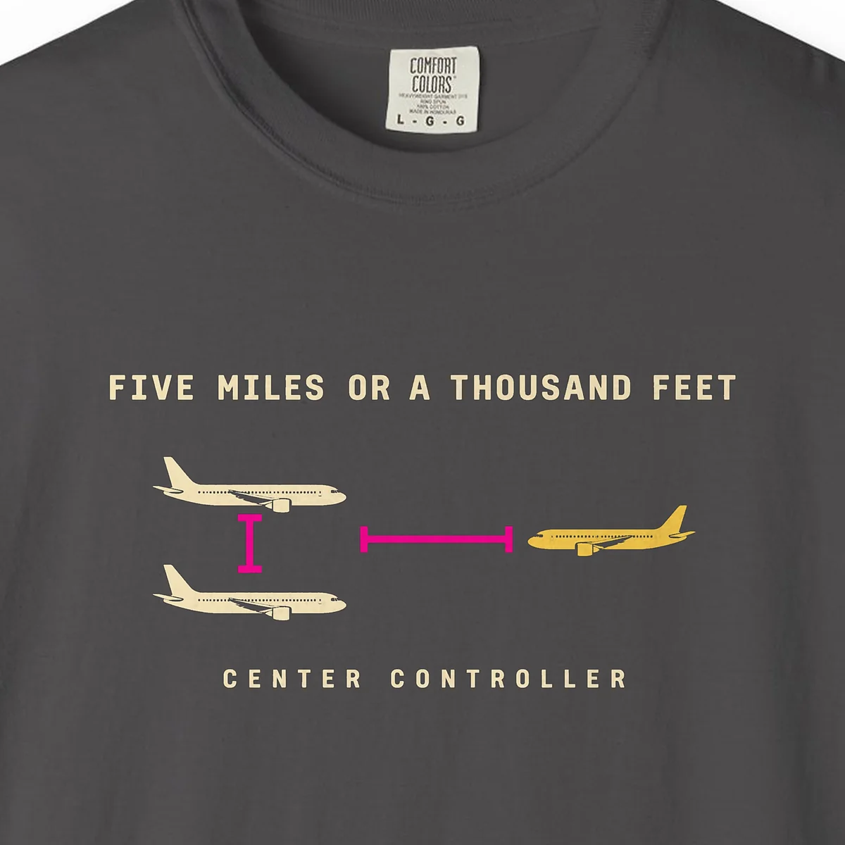 Five Miles or a Thousand Feet Tee in Graphite, close-up