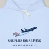 flies-for-a-living-hoodie-hydrangea-chest-v1 Flies for a Living design on the Comfort Colors 1467 hoodie in Hydrangea, close-up of the print