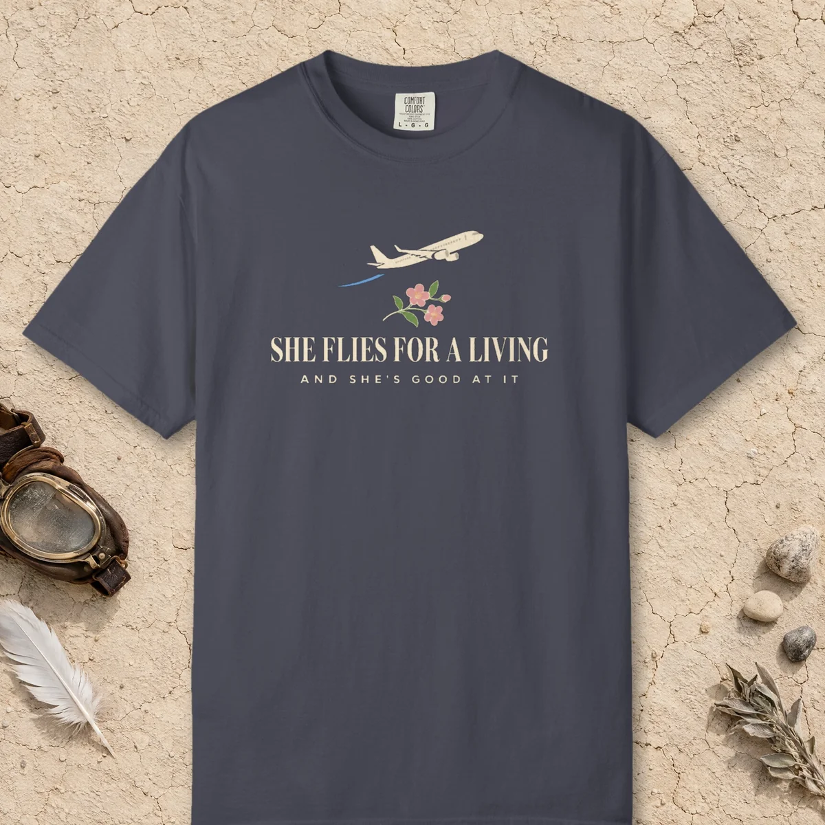 Flies for a Living Tee in Navy, front view