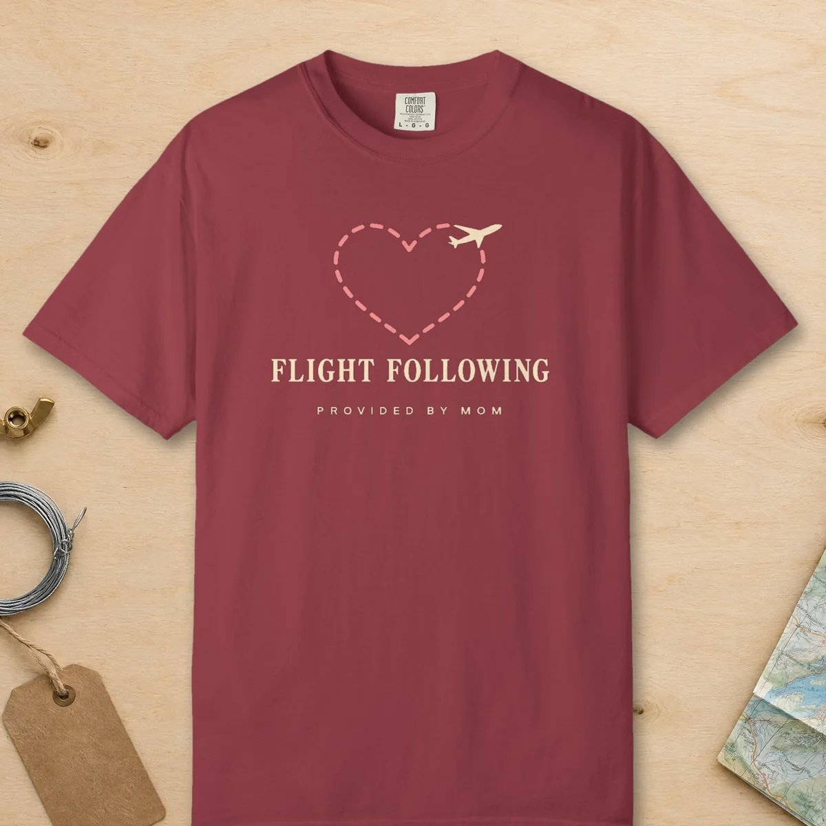 Flight Following Tee in Chili, front view