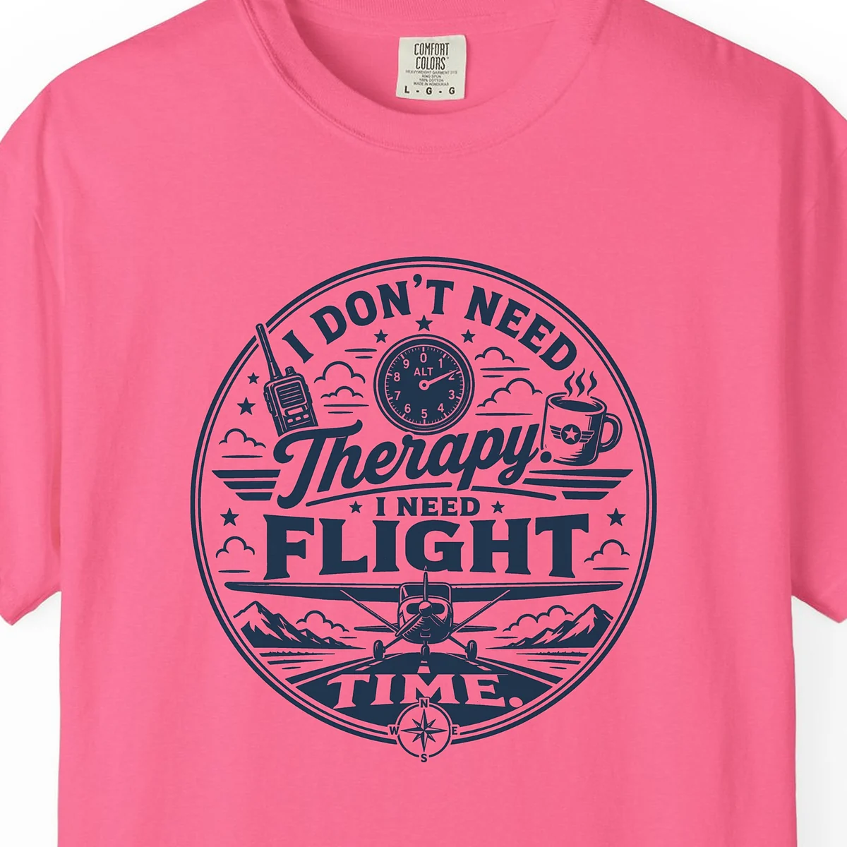 Flight Time Badge Tee in Crunchberry, close-up