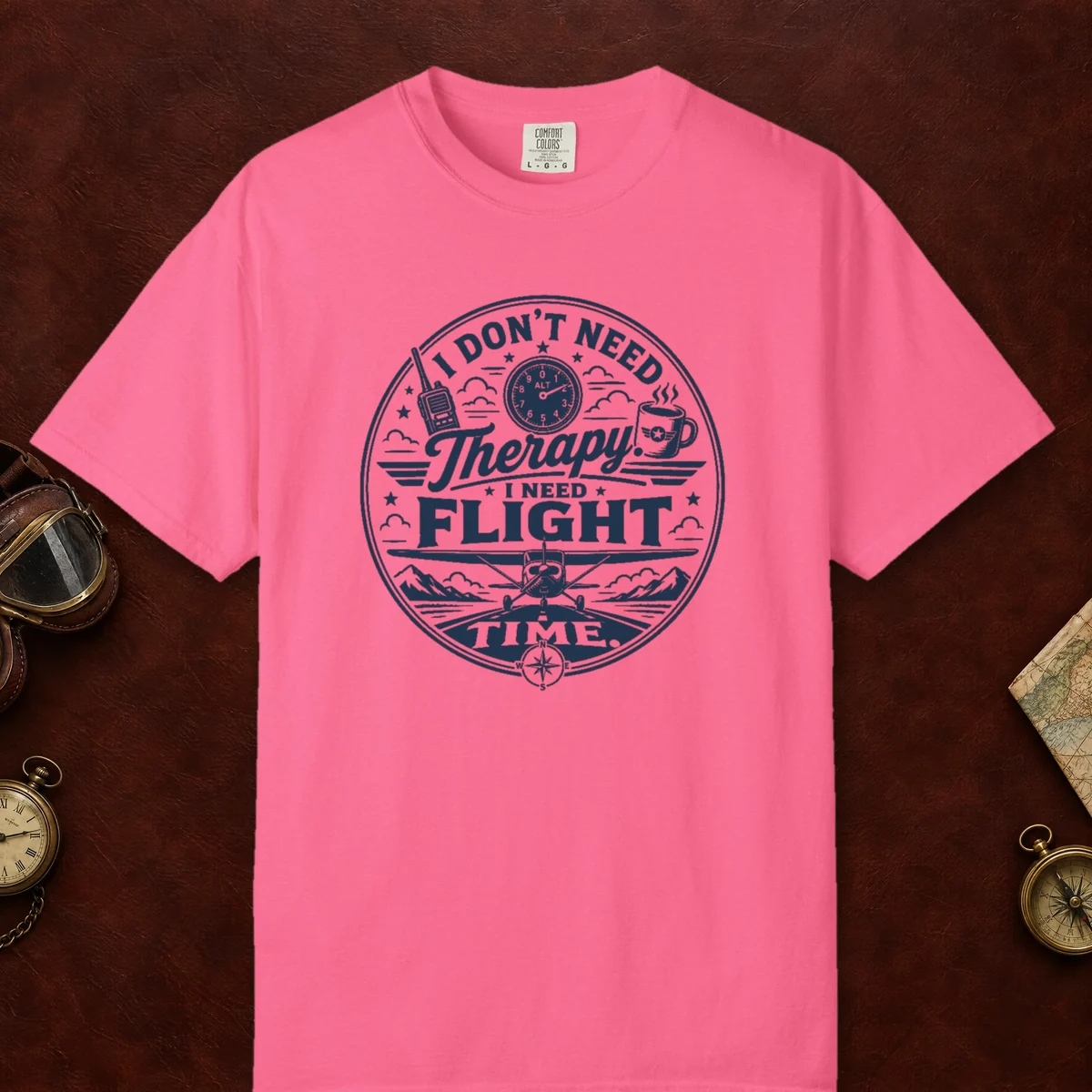 Flight Time Badge Tee in Crunchberry, front view