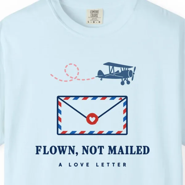 Flown Not Mailed Tee in Chambray, close-up