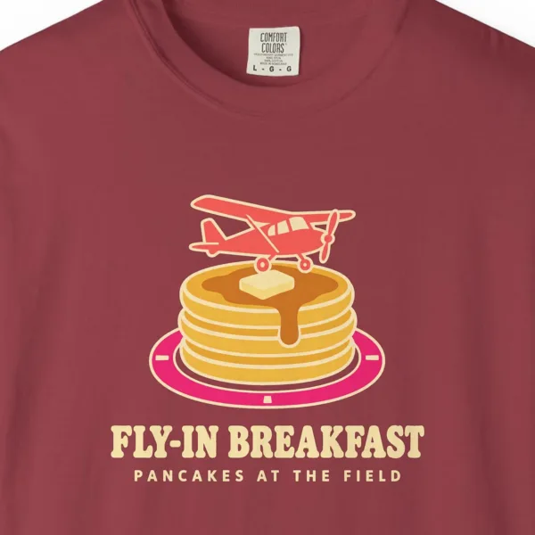 fly-in-breakfast-tee-chili-chest Fly-In Breakfast Tee in Chili, close-up