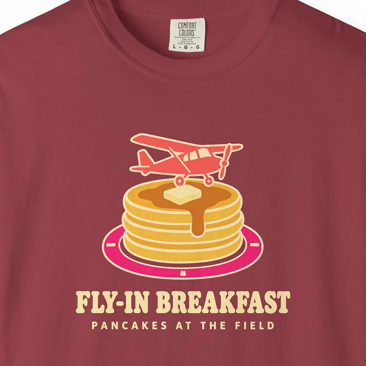 Fly-In Breakfast Tee in Chili, close-up