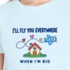 Close-up of the I'll Fly You Everywhere design on the Chambray kids tee, Comfort Colors 9018 youth tee, with the neckline