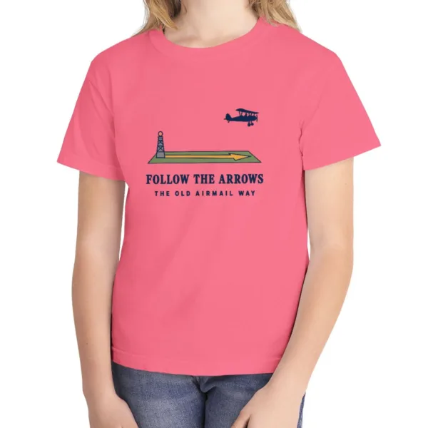 follow-the-arrows-kids-tee-crunchberry-front Follow the Arrows kids tee in Crunchberry, Comfort Colors 9018 youth tee, front view