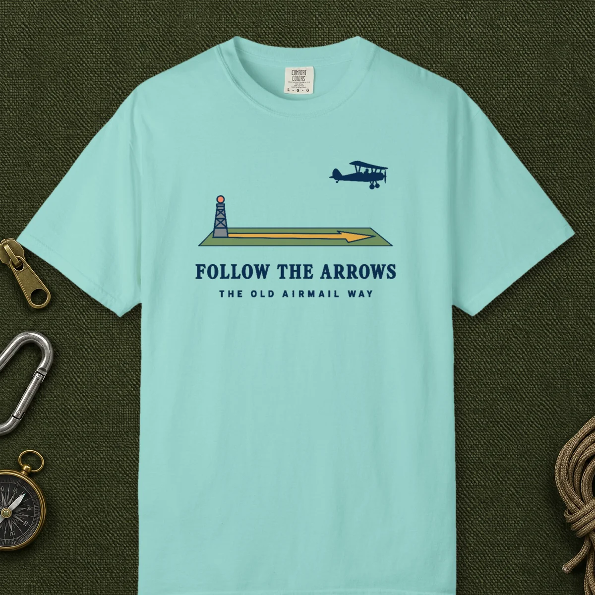 Follow the Arrows Tee in Chalky Mint, front view