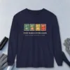 Four Season Stamps design on a True Navy Comfort Colors 6014 long-sleeve tee, front view