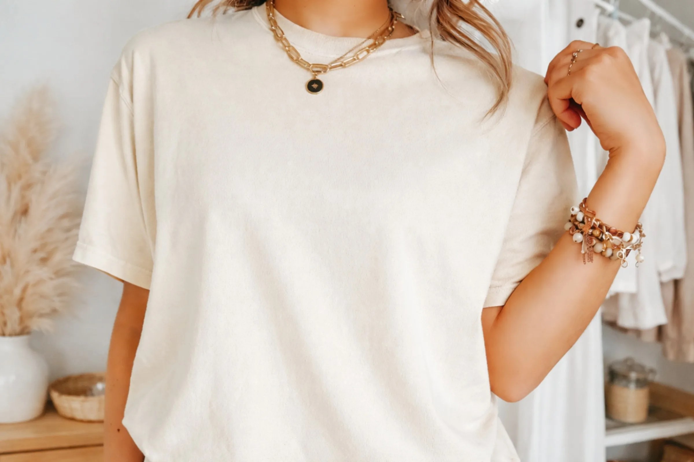 A garment-dyed Comfort Colors 1717 tee in Ivory, the soft uneven surface of pigment dye