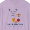 geese-at-ten-oclock-long-sleeve-tee-orchid-chest Geese at Ten O'Clock design on a Orchid Comfort Colors 6014 long-sleeve tee, close-up of the print