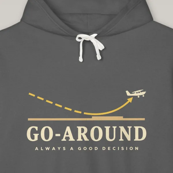 Go-Around design on the Comfort Colors 1467 hoodie in Pepper, close-up of the print