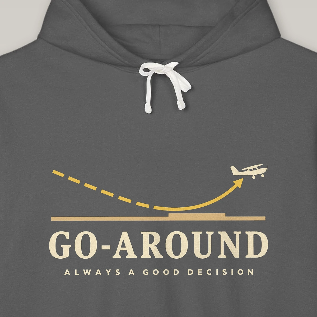 Go-Around design on the Comfort Colors 1467 hoodie in Pepper, close-up of the print