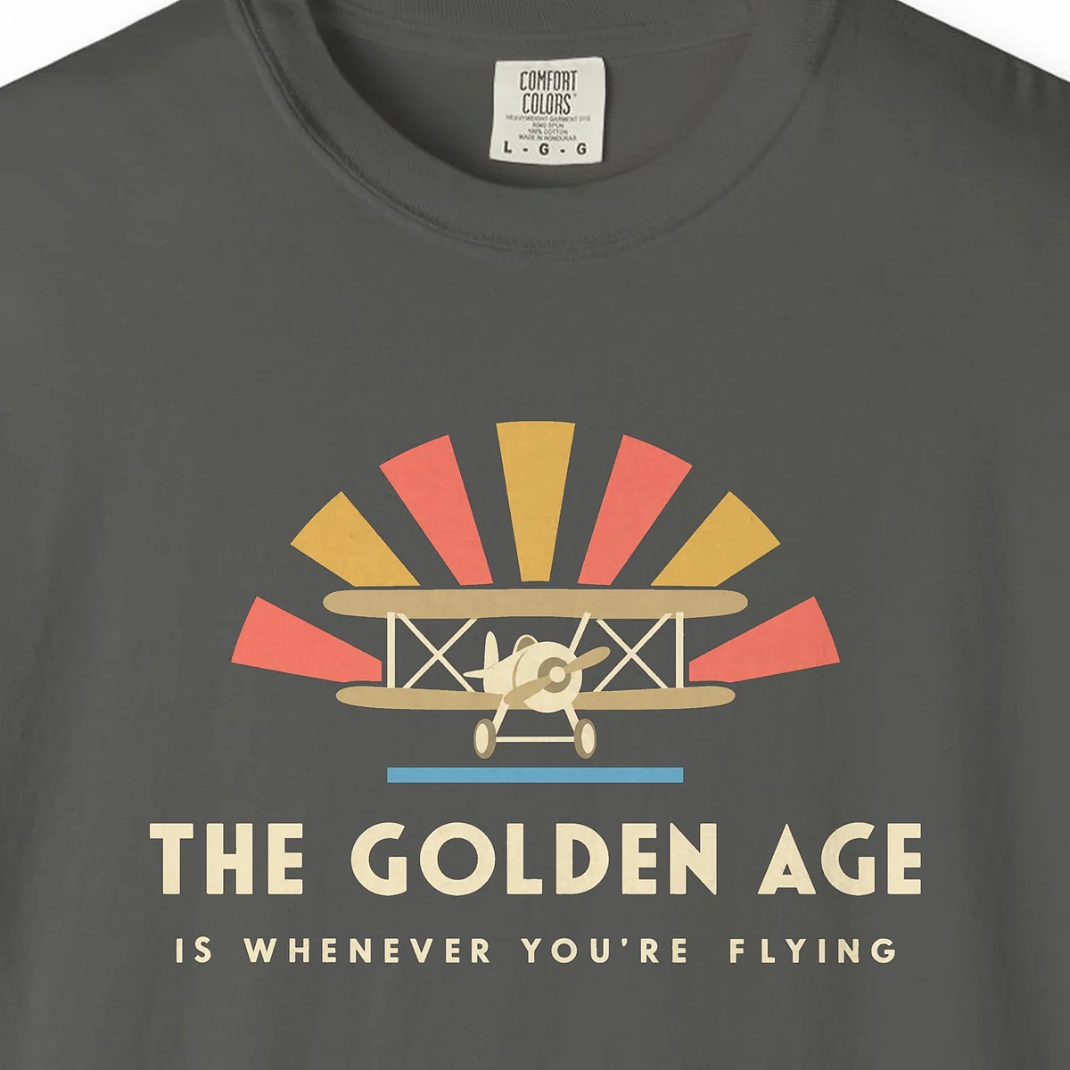 Golden Age Sunburst Tee in Pepper, close-up