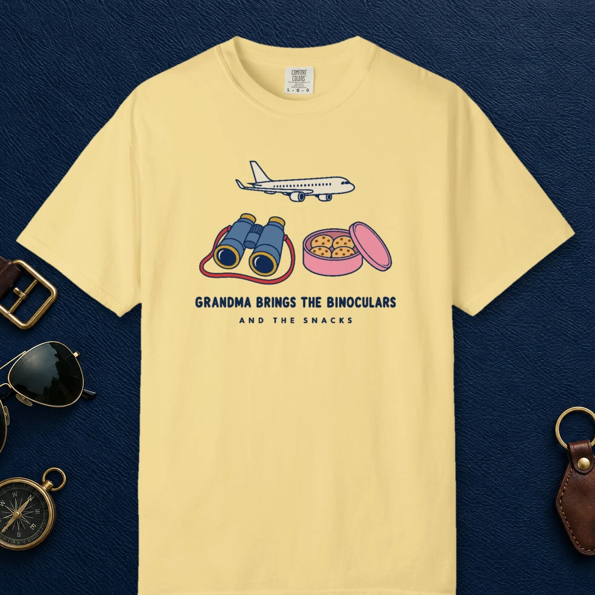 Grandma Brings the Binoculars Tee in Butter, front view