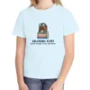 grandma-flies-kids-tee-chambray-front Grandma Flies kids tee in Chambray, Comfort Colors 9018 youth tee, front view