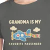 grandmas-favorite-passenger-kids-tee-pepper-chest Close-up of the Grandma's Favorite Passenger design on the Pepper kids tee, Comfort Colors 9018 youth tee, with the neckline