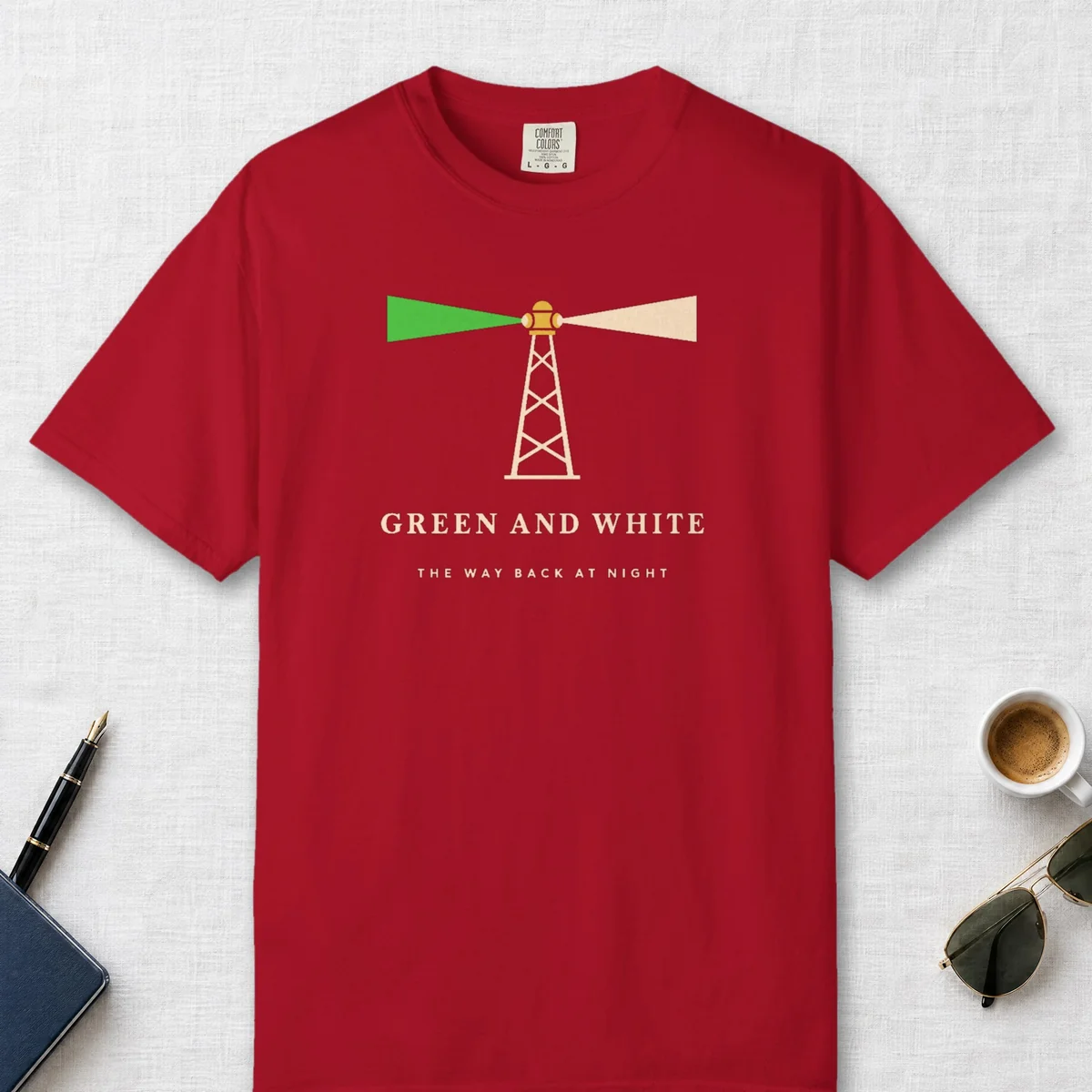 Green and White Beacon Tee in Red, front view