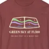 green-sky-at-fl380-long-sleeve-tee-brick-chest Green Sky at FL380 design on a Brick Comfort Colors 6014 long-sleeve tee, close-up of the print