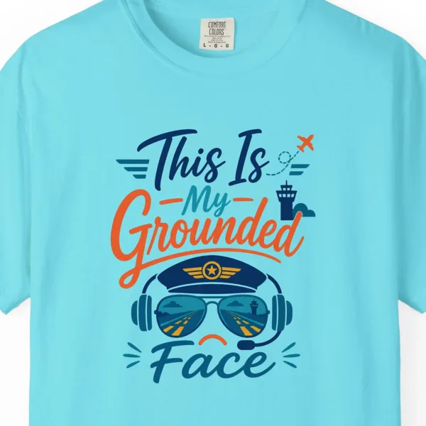 Grounded Face Aviators Tee in Lagoon Blue, close-up