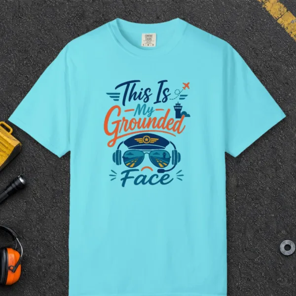 Grounded Face Aviators Tee in Lagoon Blue, front view