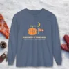 halloween-at-the-hangar-long-sleeve-tee-blue-jean-front Halloween at the Hangar design on a Blue Jean Comfort Colors 6014 long-sleeve tee, front view