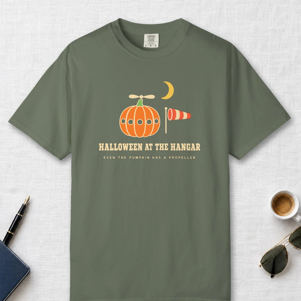 Halloween at the Hangar Tee in Moss, front view
