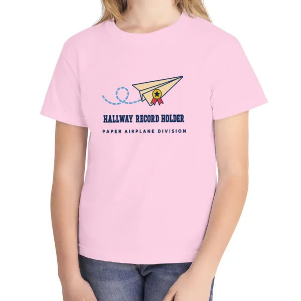 Hallway Record Holder kids tee in Blossom, Comfort Colors 9018 youth tee, front view