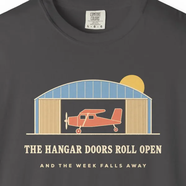 hangar-doors-open-tee-graphite-chest Hangar Doors Open Tee in Graphite, close-up