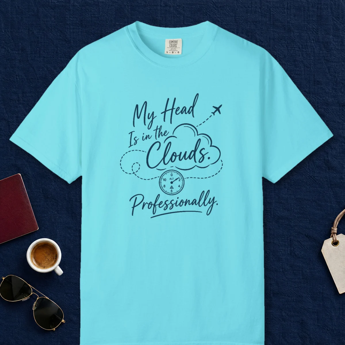 Head in the Clouds Altimeter Tee in Lagoon Blue, front view