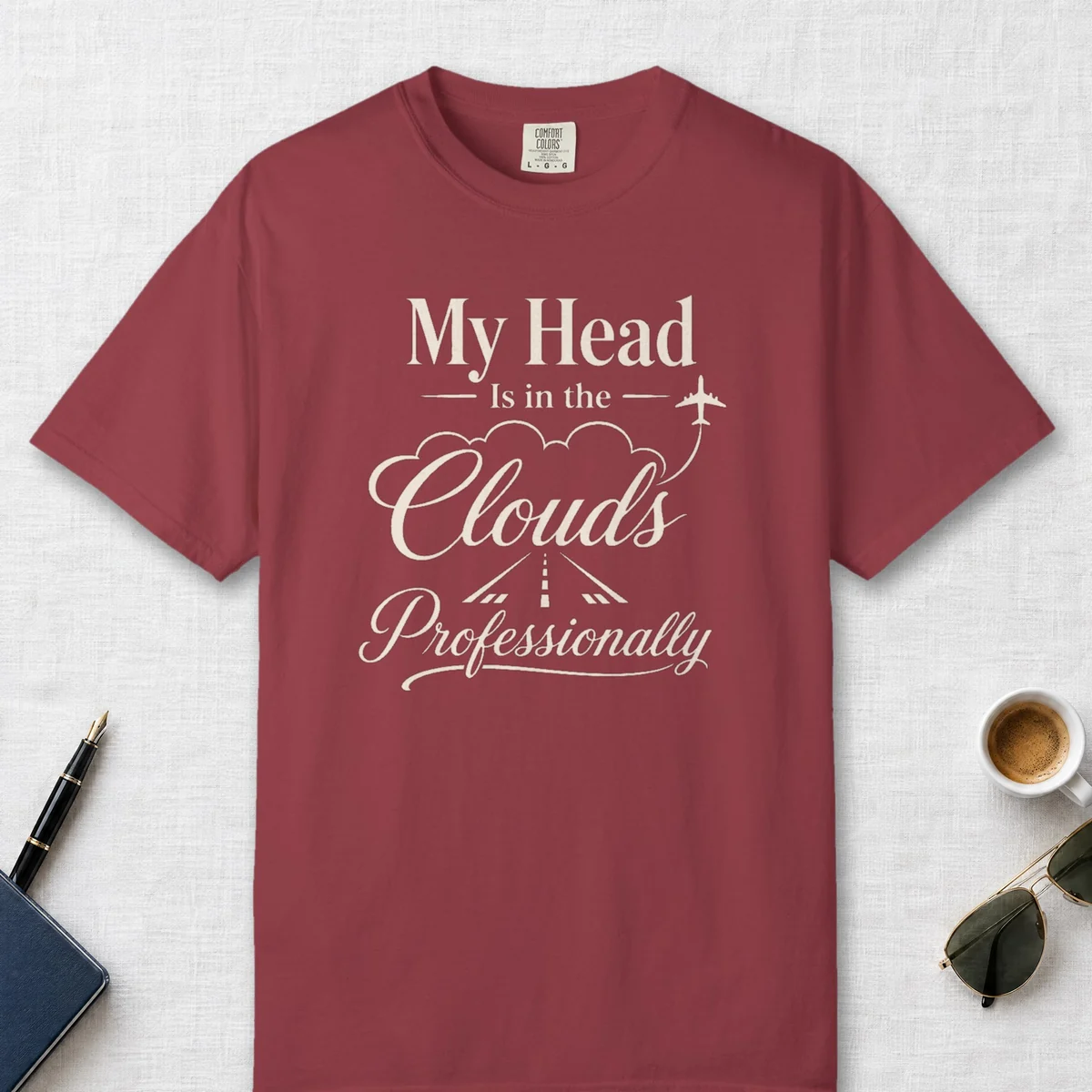 Head in the Clouds Serif Night Tee in Chili, front view