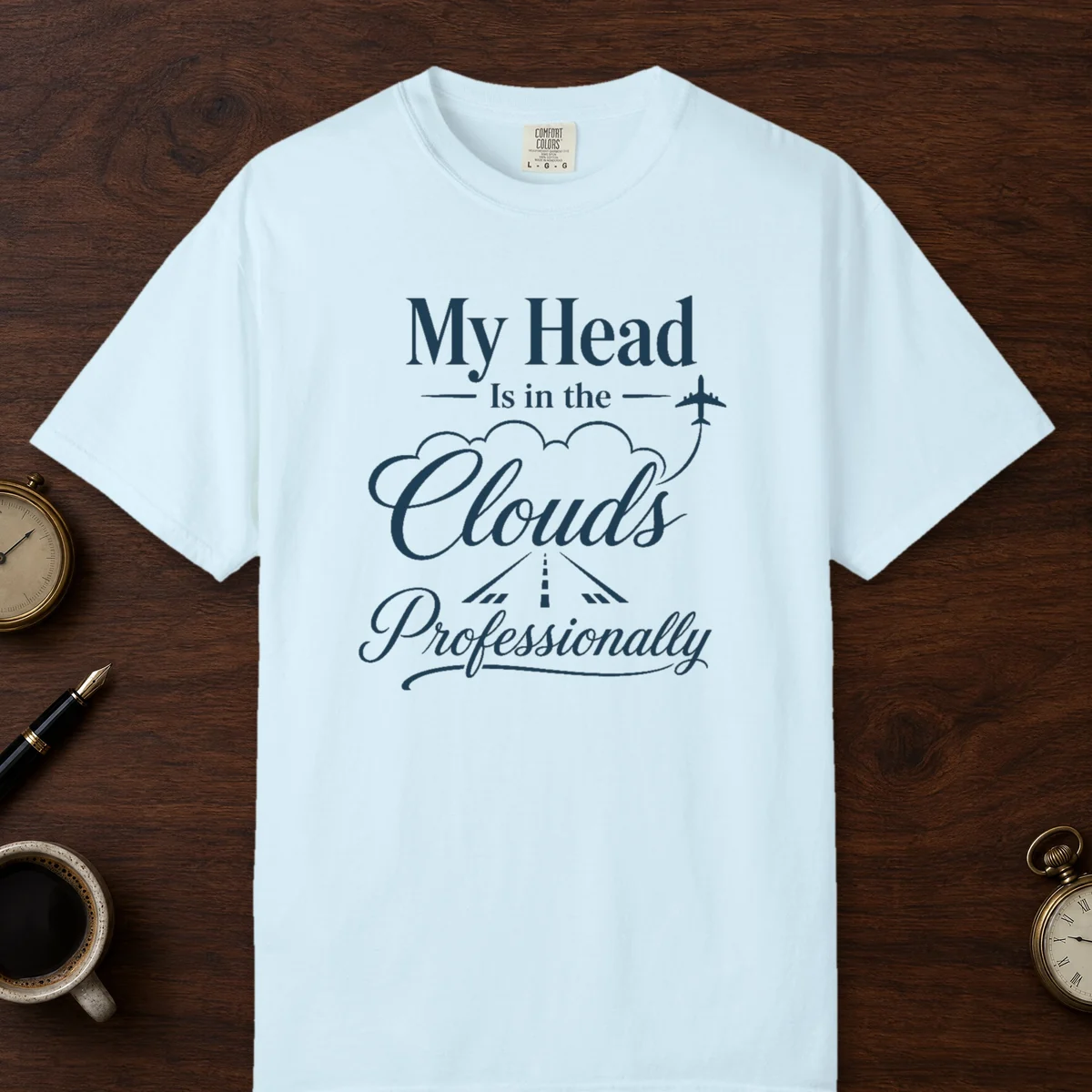 Head in the Clouds Serif Tee in Chambray, front view