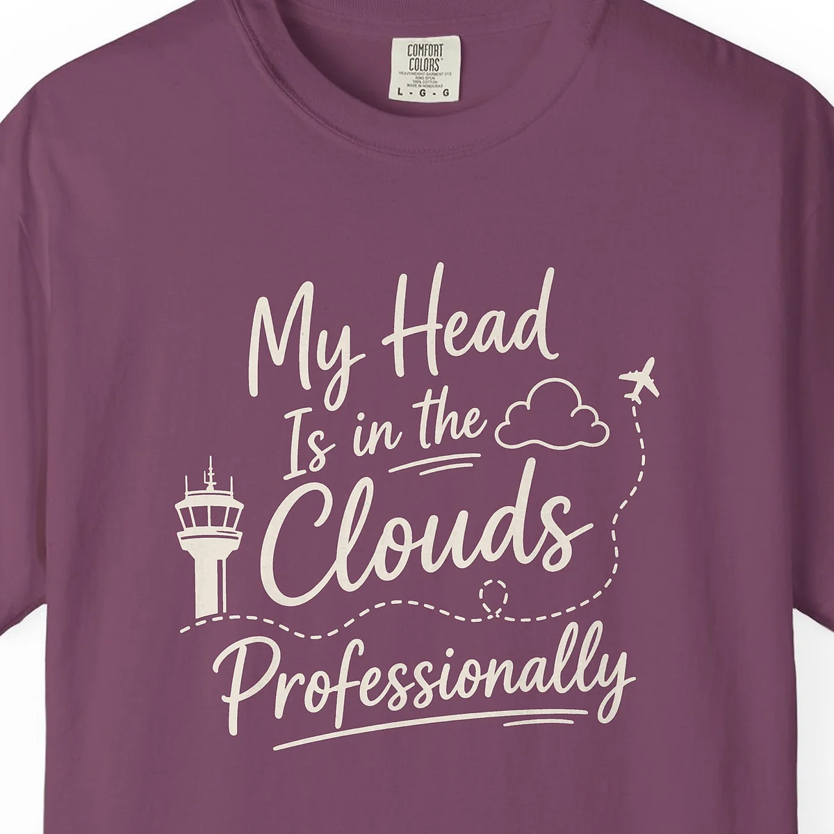 Head in the Clouds Tower Night Tee in Berry, close-up