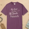 Head in the Clouds Tower Night Tee in Berry, front view