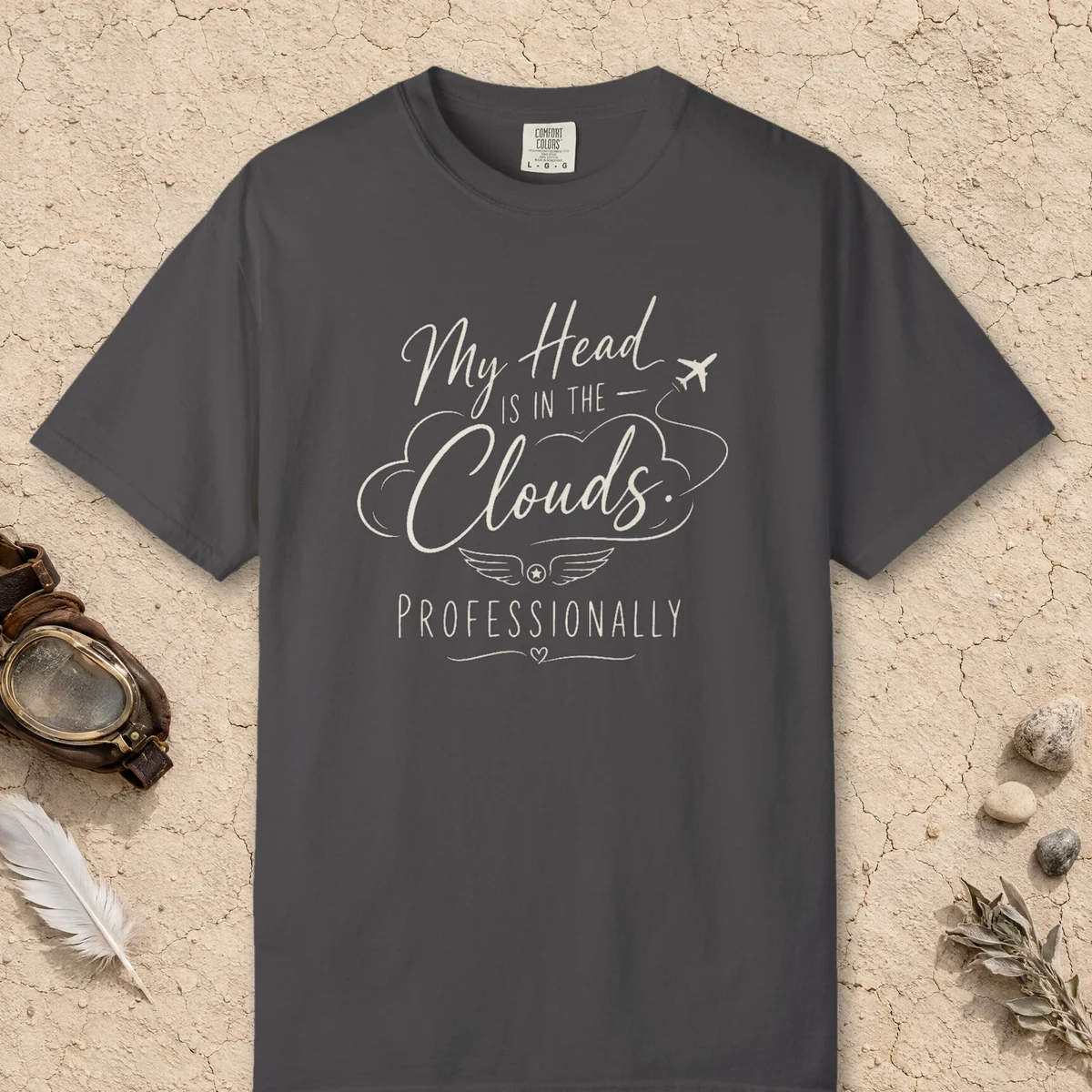 Head in the Clouds Wings Night Tee in Graphite, front view