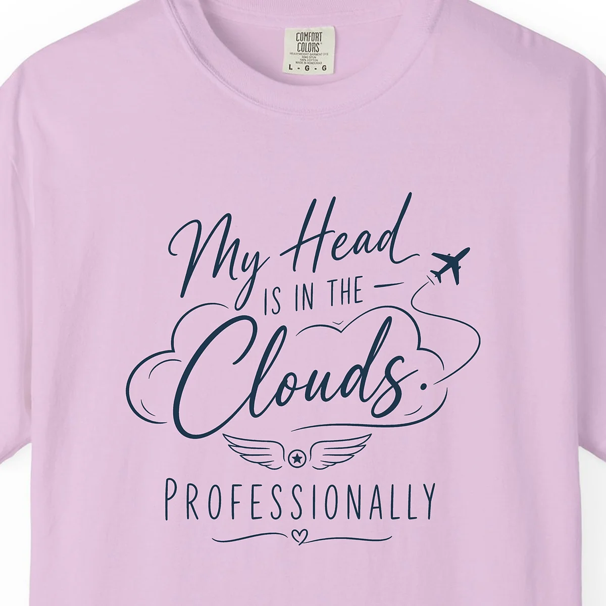 Head in the Clouds Wings Tee in Orchid, close-up