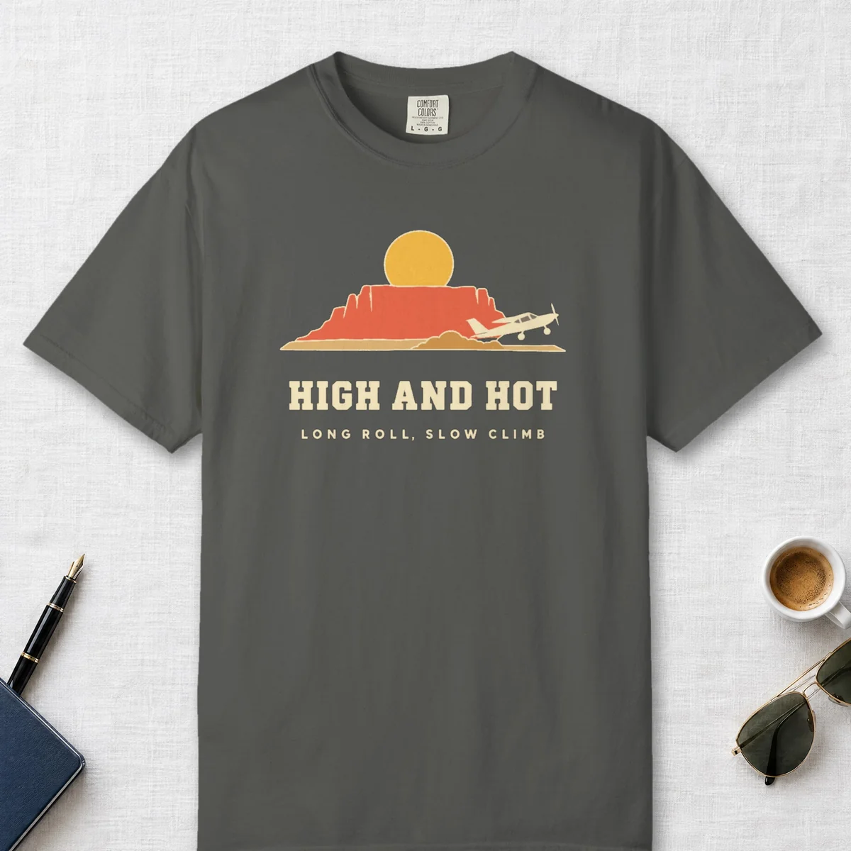 High and Hot Tee in Pepper, front view