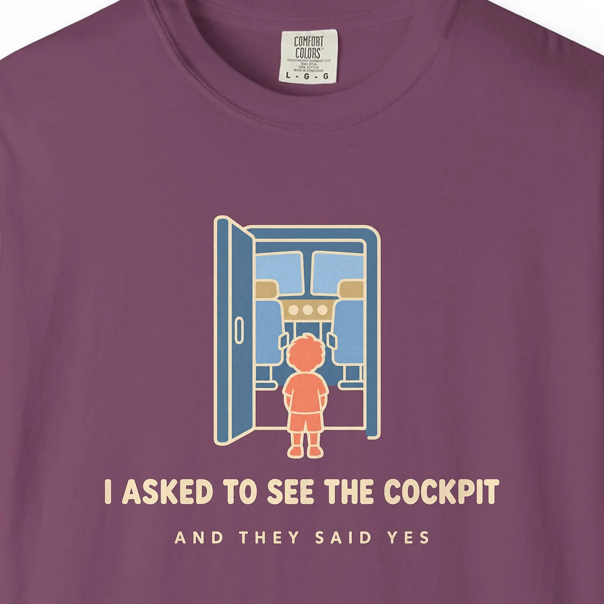 I Asked to See the Cockpit Tee in Berry, close-up