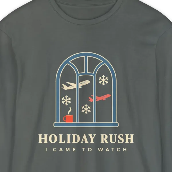 i-came-to-watch-long-sleeve-tee-pepper-chest I Came to Watch design on a Pepper Comfort Colors 6014 long-sleeve tee, close-up of the print