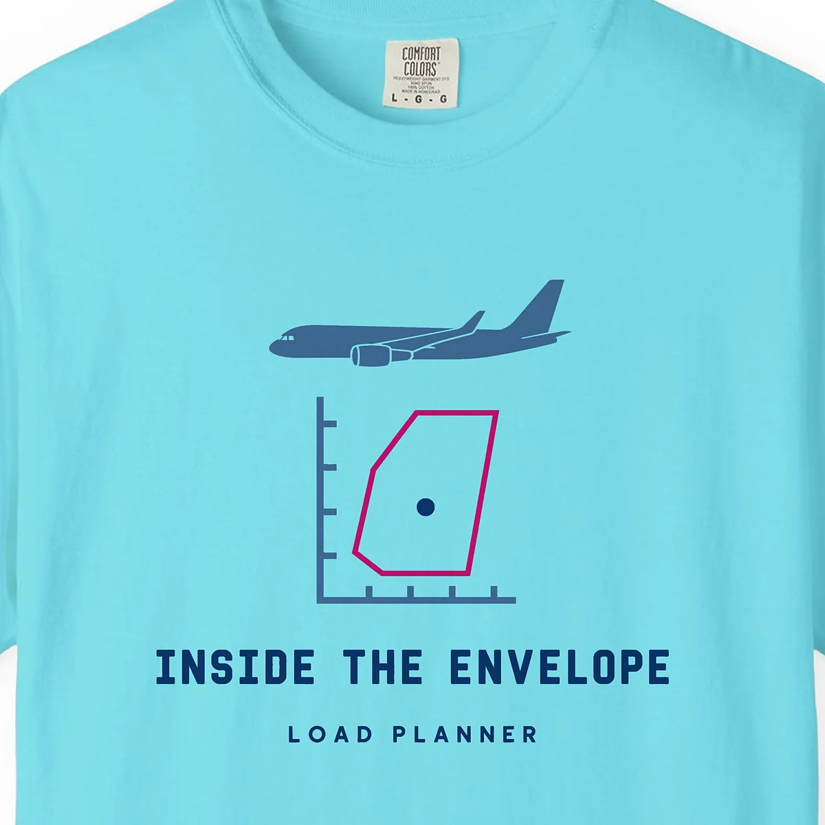 Inside the Envelope Tee in Lagoon Blue, close-up