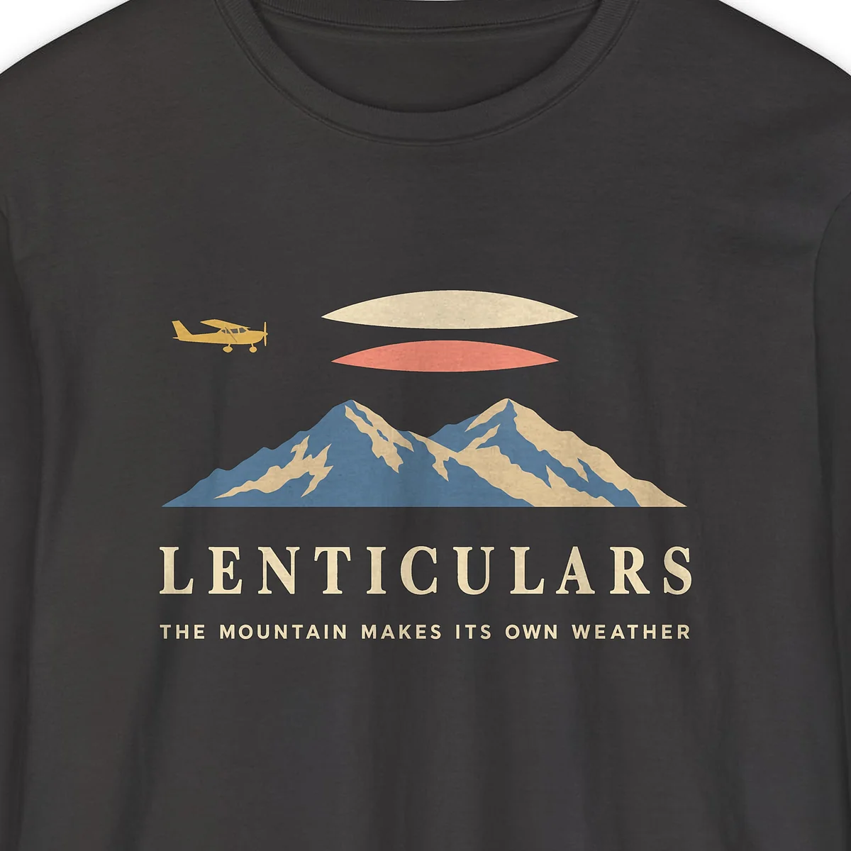 lenticulars-long-sleeve-tee-graphite-chest Lenticulars design on a Graphite Comfort Colors 6014 long-sleeve tee, close-up of the print