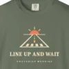 line-up-and-wait-tee-moss-chest Line Up and Wait Tee in Moss, close-up