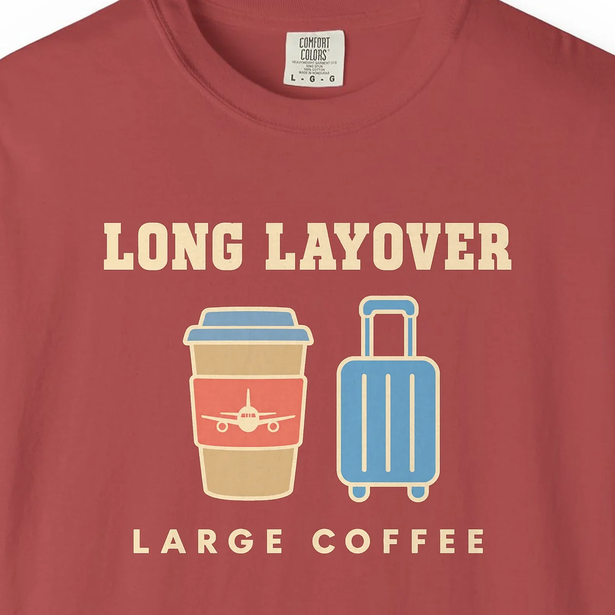 Long Layover Tee in Crimson, close-up