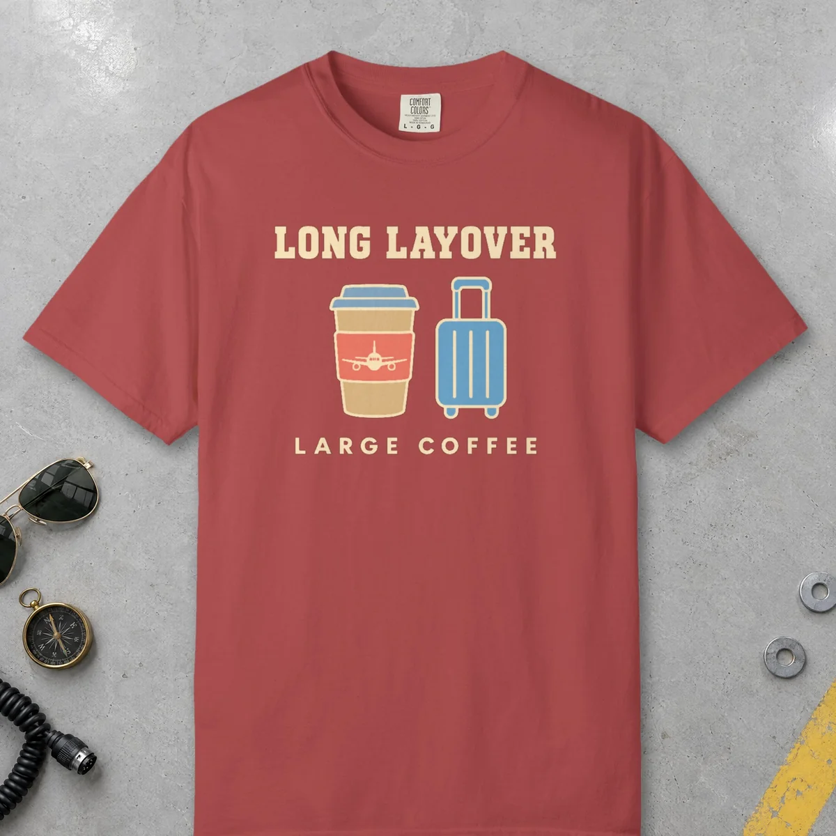Long Layover Tee in Crimson, front view