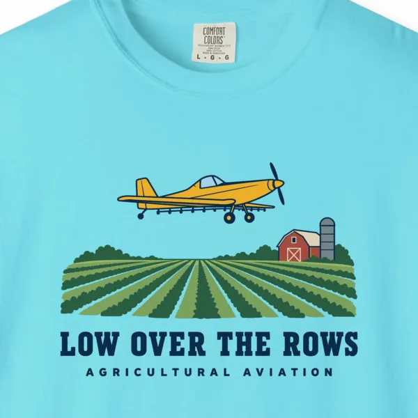 low-over-the-rows-tee-lagoon-blue-chest Low Over the Rows Tee in Lagoon Blue, close-up