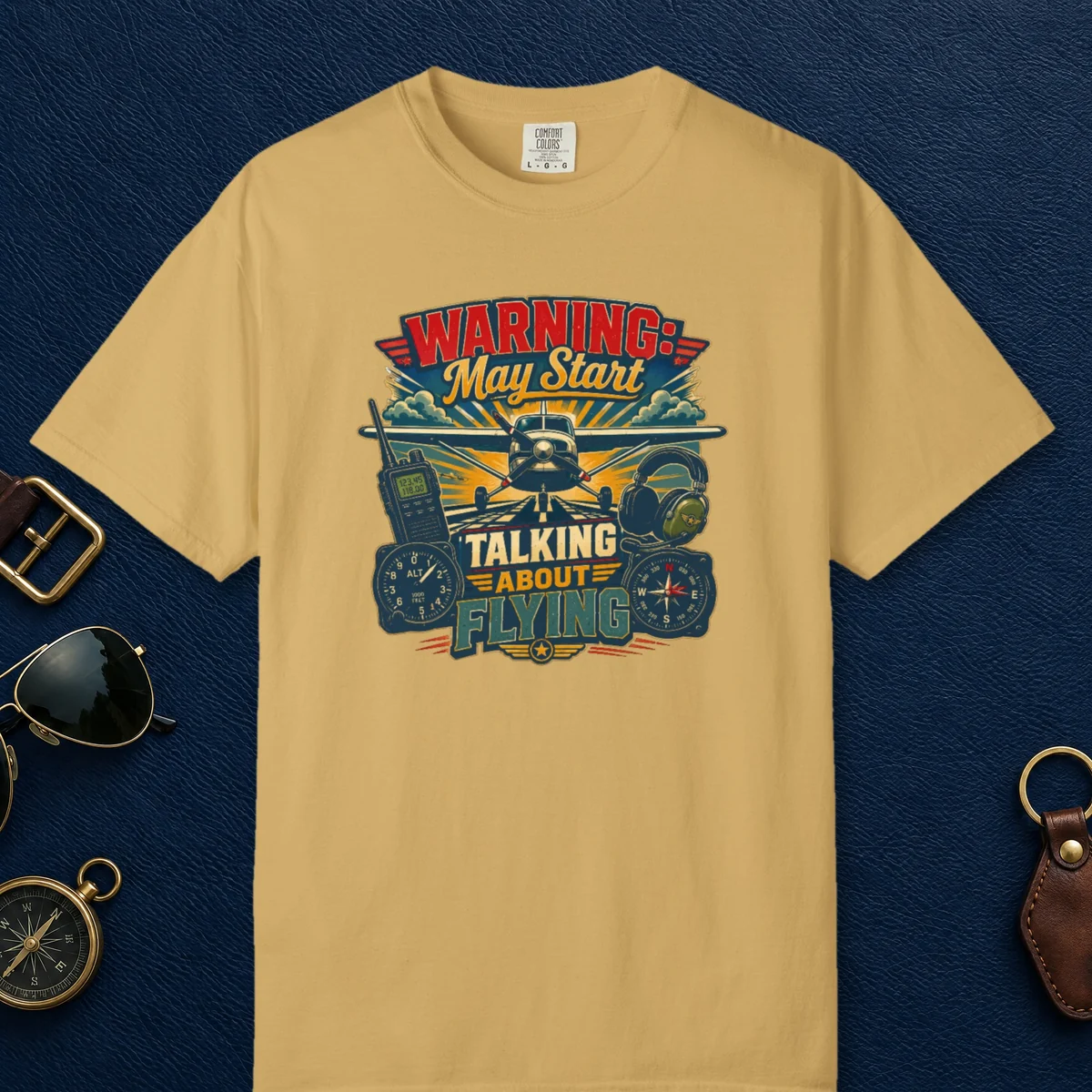 May Start Talking About Flying Vintage Tee in Mustard, front view
